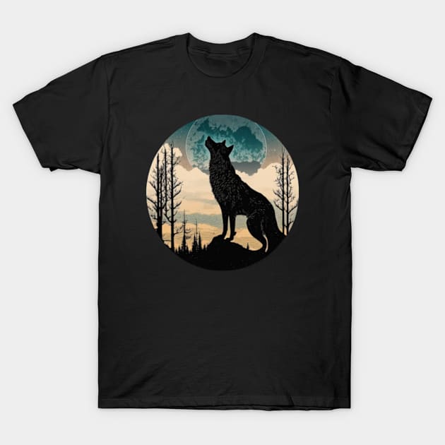wolf looking to the moon T-Shirt by teehood